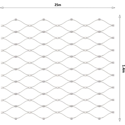 Lanová sieť, 1,4 x 25 m, oko 60 x 104 mm, ø 2 mm, AISI 316