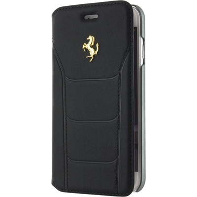 Ferrari Genuine Leather Booktype Case - кожен калъф (естествена кожа), тип портфейл за iPhone 8, iPhone 7 (черен)