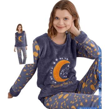 Image 1 of Дамска поларена пижама в сиво с луна