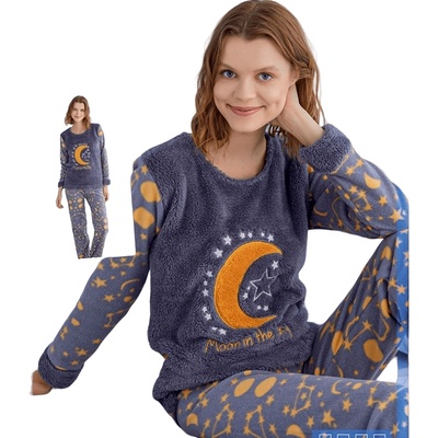 Дамска поларена пижама в сиво с луна