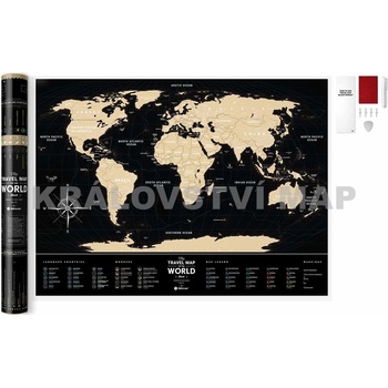 Stírací mapa světa Travel Map of the World Black - Mapa, hliníkový rám - černá barva