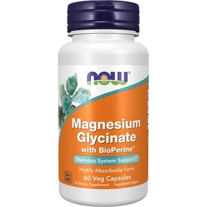 NOW NOW Magnesium Glycinate with BioPerine, 60 Veg Capsules - fitnesdobavki - 23,45 лв