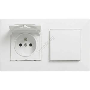 Legrand - Битова розетка и еднополюсен изключвател №1 с рамка NILOE STEP 250V бяла (LR0083C)