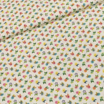 Bavlněné plátno EMA vícebarevné kytičky na smetanové, š.140cm (látka v metráži)