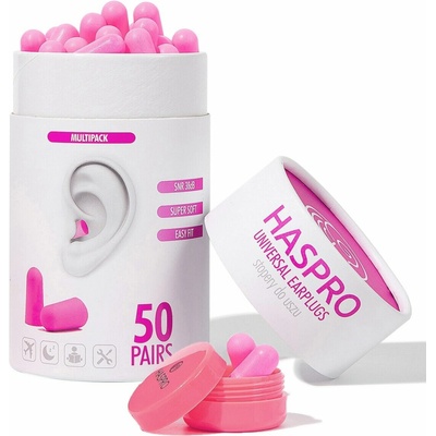Haspro Universal špunty do uší, pěnové, 50 párů / 100 ks, růžové