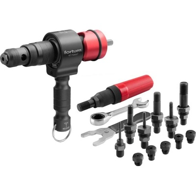 FORTUM nástavec nýtovací na vrtačku T-COMBO, sada pro matice M3-M12 i trh. nýty 2,4-6,4 mm, CrMoV 4770667