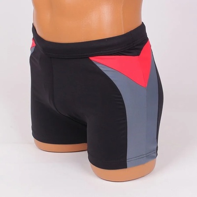 Мъжки черен бански със сива и червена декорация