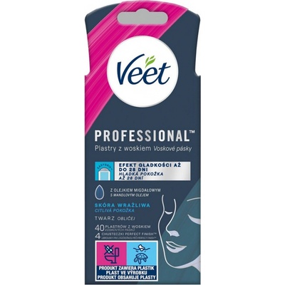 Veet voskové pásky na obličej citlivá pokožka mandlový olej/vůně chrpy 40 ks