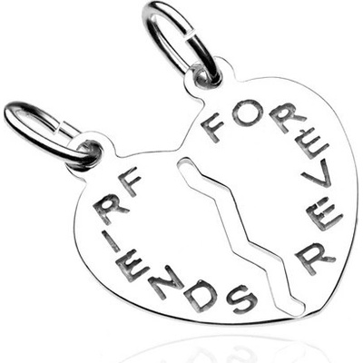 Šperky eshop Dvojpřívěsek ze stříbra 925 přelomené srdce s nápisem Friends Forever V6.13