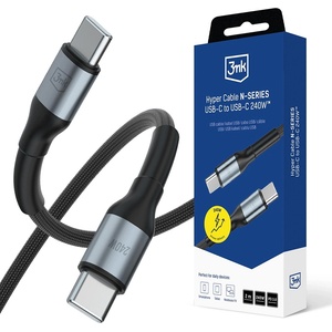 3mk Protection Кабел за данни / зареждане - 3mk Hyper N-Series - Type-C към Type-C, Ultra Fast Charge, 240W, 48V/5A, 2m - Черен