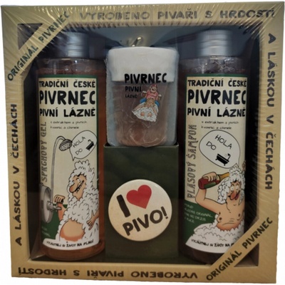 Bohemia Pivrnec sprchový gél 250 ml + Vlasový šampón 250 ml + mydlo 70 g + button I love pivo darčeková sada