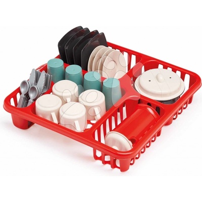 Écoiffier Odkapávač na nádobí s kávovarem Draining Board 100% Chef 30 cm s talíři skleničkami a příbory 30 dílů od 18 měsíců