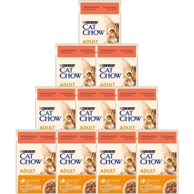 PURINA Cat Chow Adult Cat Food s hovädzím mäsom a baklažánovým želé 10 x 85 g