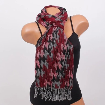 Image 1 of Дамски шал в черно и тъмночервено с ресни