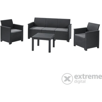 KETER EMMA 3 SEATER SOFA SET SMOOTH ARMS WITH CLASSIC TABLE antracit/sivá