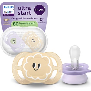 Philips Залъгалки Philips Avent - Ultra Start, за момиче, очички с кутия за стерилизиране, 0-2 m, 2 броя (00A.0633.001)