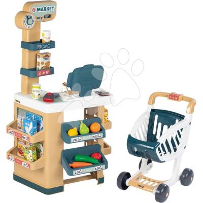 Smoby Obchod s pokladnou Market a nákupní vozík s funkčním skenerem se světlem a zvukem a 34 doplňků 90 cm výška