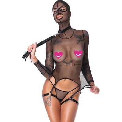 Cottelli Collection Net Basque with Head Mask & Long Sleeves Set 2480573 Black XXL