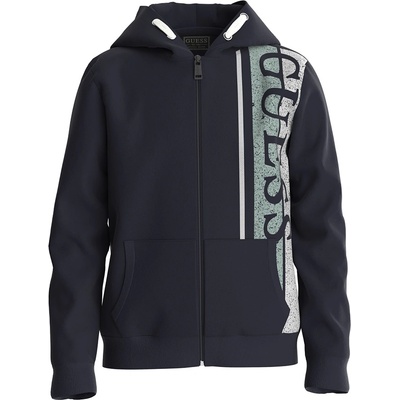 GUESS Едноцветен суичър за момче в тъмно синьо с контрастен надпис Guess