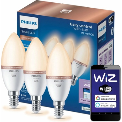 Philips Smart WiFi svíčka C37 3ks balení E14 4,9 W Laditelná bílá