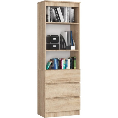 Ak furniture Kancelářský regál Rexa 60 cm 3 šuplíky a 2 police dub sonoma