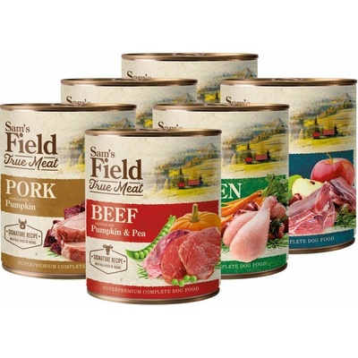 Sam's Field Adult True Meat Mix hovädzie bravčové kuracie jahňacie 6 x 800 g