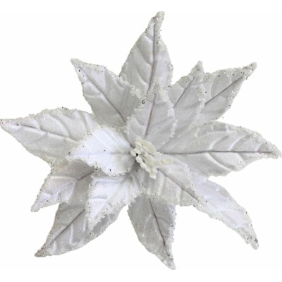DOMMIO Poinsetie květ - zápich textilní, průměr 25 cm, 6 ks, třpytivá stříbrná