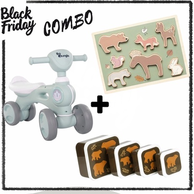 BF Combo: Bo Jungle: Музикално колело "Синьо" + Jabadabado: Дървен пъзел - Горски животни + A little lovely company: Сет от 4 кутии за храна (дизайн по избор) (BJ-B920050+JB-T278+SBSEBE43)