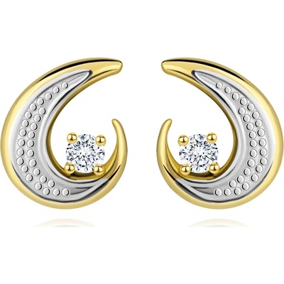 Šperky eshop zlaté náušnice částečná dvoubarevná kontura slzy kulatý čirý diamant BT177.38