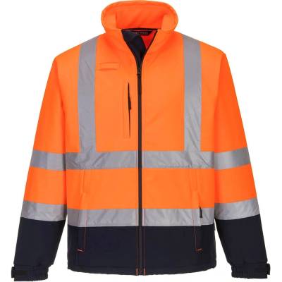 Portwest S425 Hi Vis Reflexná softshellová bunda oranžová/oranžová/tmavomodrá oranžová/tmavomodrá