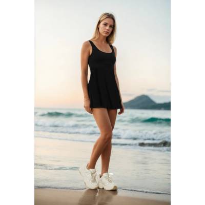 dewberry 58126 Dewberry Womens Lycra With Dress Shorts Swimsuit-BLACK čierna