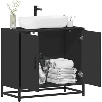 vidaXL Шкаф за мивка в банята черен 65x33x60 cm Инженерна дървесина (849264)
