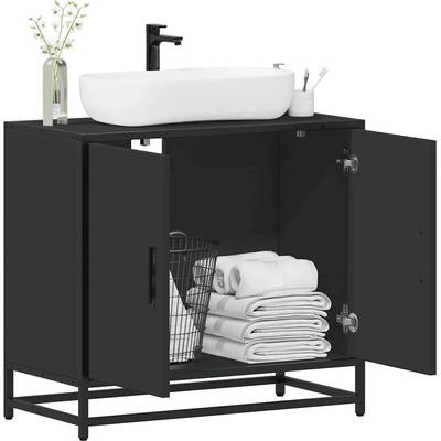 vidaXL Шкаф за мивка в банята черен 65x33x60 cm Инженерна дървесина (849264)