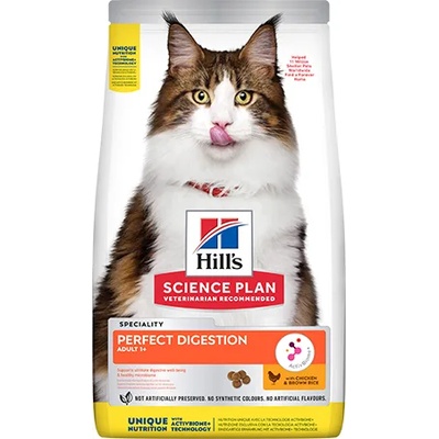 Hill's Hill’s Science Plan Perfect Digestion Adult Cat - с пилешко и кафяв ориз - Пълноценна храна за котки от 1 до 6 г, с ActivBiome+ за отлично храносмилане и здравословен чревен микробиом, с пилешко месо, 7 кг