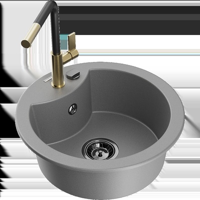 Diego гранитна мивка с 1 отделение с кухненски смесител Flora, сива (6512-71-670401-57-B)