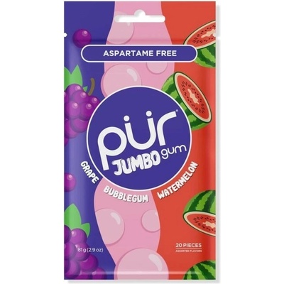 PÜR Žuvačky JUMBO bubblegum and melón a hrozno 20 ks