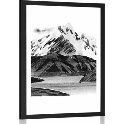 Plakát s paspartou krásná horská krajina v černobílém provedení - 20x30 black