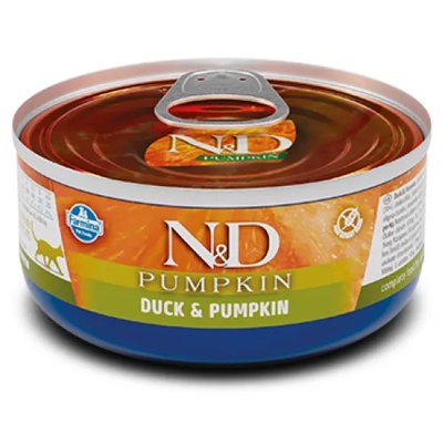 N&D Pumpkin Cat Duck & Pumpkin ADULT GRAIN FREE - консерва за пораснали котки над 1 година, с патица и тиква, БЕЗ ЗЪРНО, 70 гр Италия PND070013