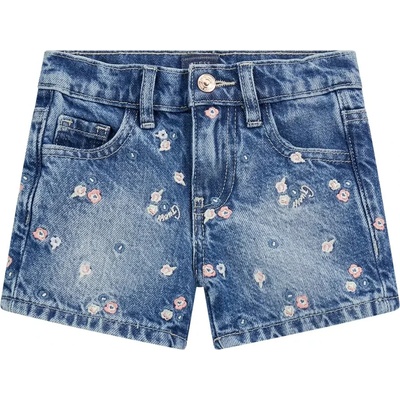 Guess Къси деним панталони за мини момиче с бродирани цветчета и надписи Guess