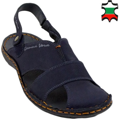 Български обувки Мъжки сандали от естествена кожа в синьо 33708