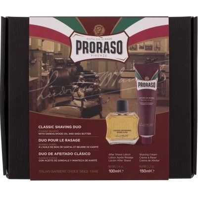 Proraso Red voda po holení 100 ml + krém na holení 150 ml + krém před holením 100 ml + plechová dóza darčeková sada