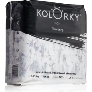 Kolorky Night Unicorn еднократни пелени за цялостна защита през нощта размер L 8-13 Kg 19 бр