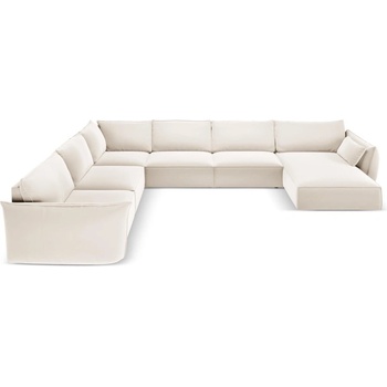 Mazzini Sofa Бежов кадифен ъглов диван (ляв ъгъл/U форма) Vanda - Mazzini Sofas (MAZ_UL_51_F1_VANDA1)