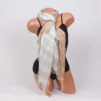 Image 1 of Дамски шал в светлокафяво и екрю с ресни