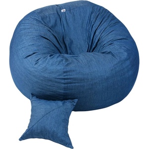 PUFRELAX Комплект, Барбарон и декоративна възглавница, 600л. , King Size - Denim, Перящ се калъф, Трансформира се в легло, Пълнеж с микс от мемори пяна и дунапрен, Гама Premium (PUF-M-KP-PT-DEN) - topmarket