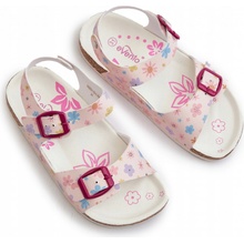 Memoria dětské sandály s květinami a přezkami bílé