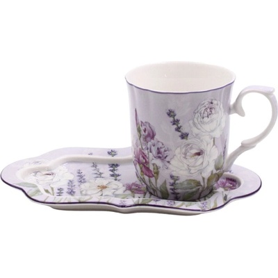 HOME ELEMENTS Porcelánový hrnček s podšálkou Levanduľa 360 ml