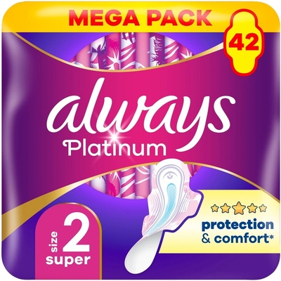Always Platinum Super veľkosť 2 Vložky s krídelkami 42 ks