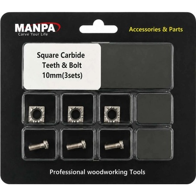 Náhradné zuby do frézovacích kotúčov Manpa Tools, Manpa náhradné zuby 3 ks- ŠTVORCOVÉ náhradné výmenné zuby - 10 mm