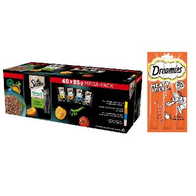 SHEBA Nature's Collection Výber príchutí 40x85 g - kompletné mokré krmivo pre dospelé mačky, v omáčke + DREAMIES 30g ZDARMA